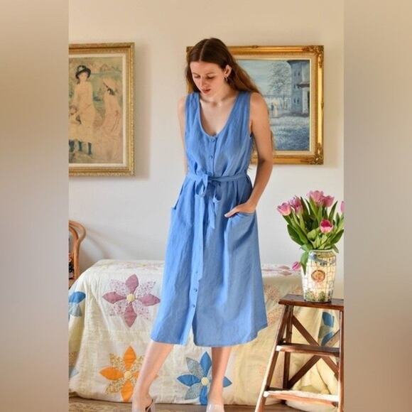 Eve Gravel PIVOINE DRESS Line blend belted sleeveless shirt button down like new - Picture 2 of 7